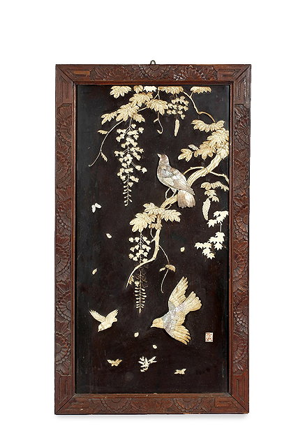 Appraisal: A Japanese lacquer large panellate th Centurywith bone and mother