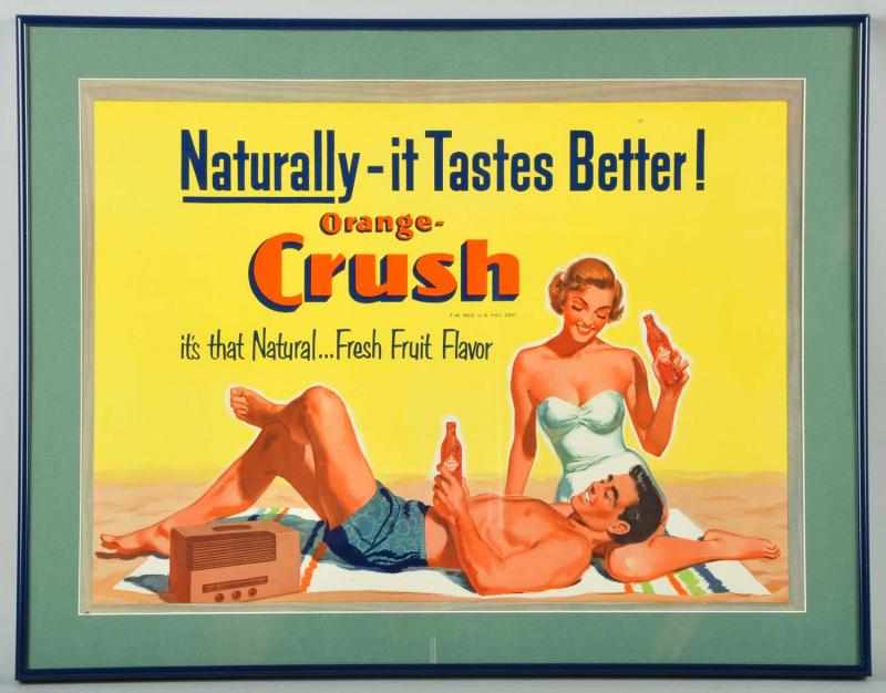 Appraisal: Cardboard Orange Crush Couple on Beach Poster Description s Matted