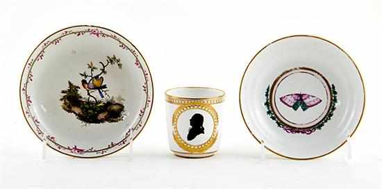 Appraisal: Loosdrecht and Frankenthal porcelain saucers and cup circa flower vine