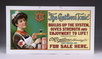 Appraisal: CENTLIVRE TONIC SIGN Colorful image of Red Cross nurse preparing