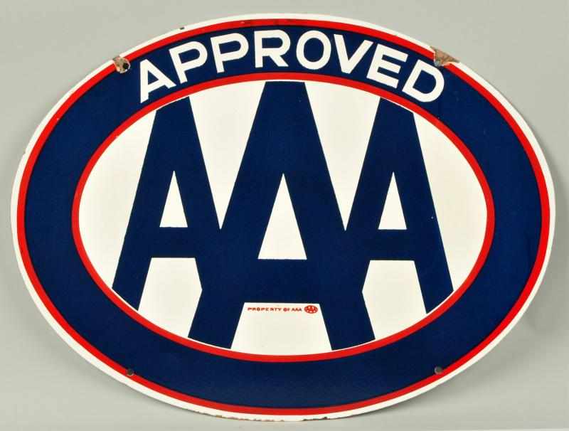 Appraisal: Porcelain AAA Approved Oval Sign Description Beautiful condition Some minor