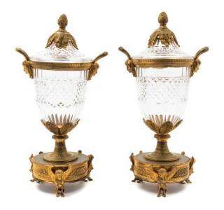 Appraisal: A Pair of Empire Style Gilt Bronze Mounted Cut Glass