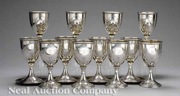 Appraisal: A Set of Twelve Sterling Silver Water Goblets S Kirk