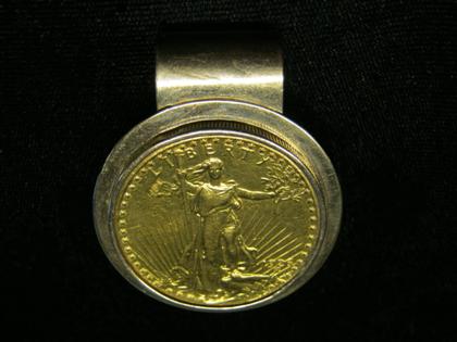 Appraisal: Gentleman's karat yellow gold coin medallion money clipLady Liberty coin