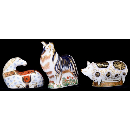 Appraisal: Three Royal Crown Derby paperweights comprising horse pig and sheep