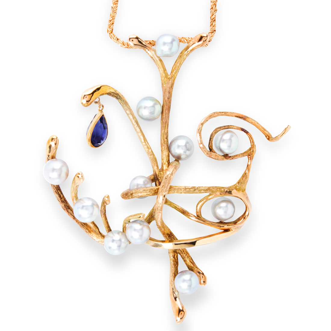 Appraisal: A PEARL IOLITE AND FOURTEEN KARAT GOLD NECKLACE A pearl