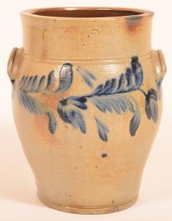 Appraisal: Blue Slip Decorated Stoneware Storage Crock Unsigned Philadelphia or Baltimore