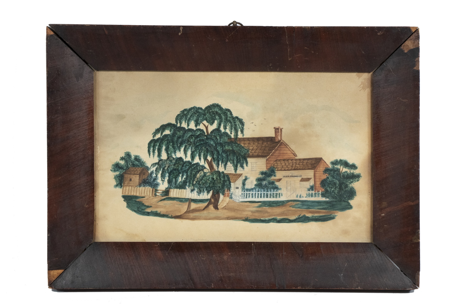 Appraisal: SCHOOL GIRL WATERCOLOR OF A HOME Colonial Home with Weeping