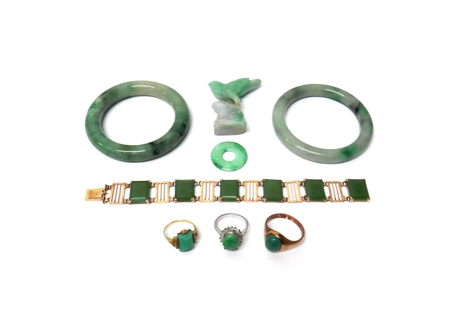 Appraisal: A gold mounted green agate set panel link bracelet on