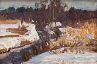 Appraisal: STANISLAV ZHUKOVSKY POLISH-RUSSIAN - The Spring Thaw oil on paperboard