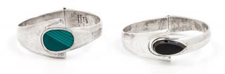 Appraisal: A Collection of Sterling Silver and Glass Bangle Bracelets Taxco