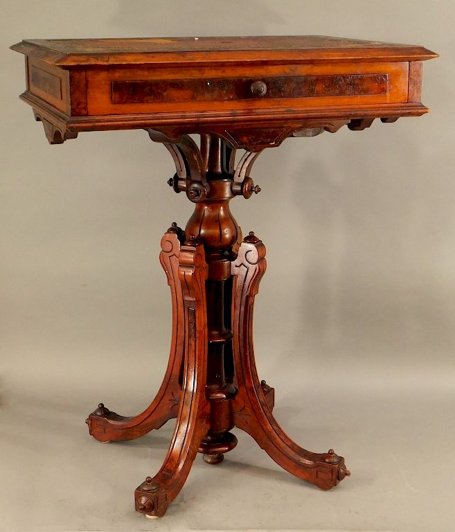 Appraisal: C Victorian Aesthetic Mahogany Burl Veneer Stand United States Late