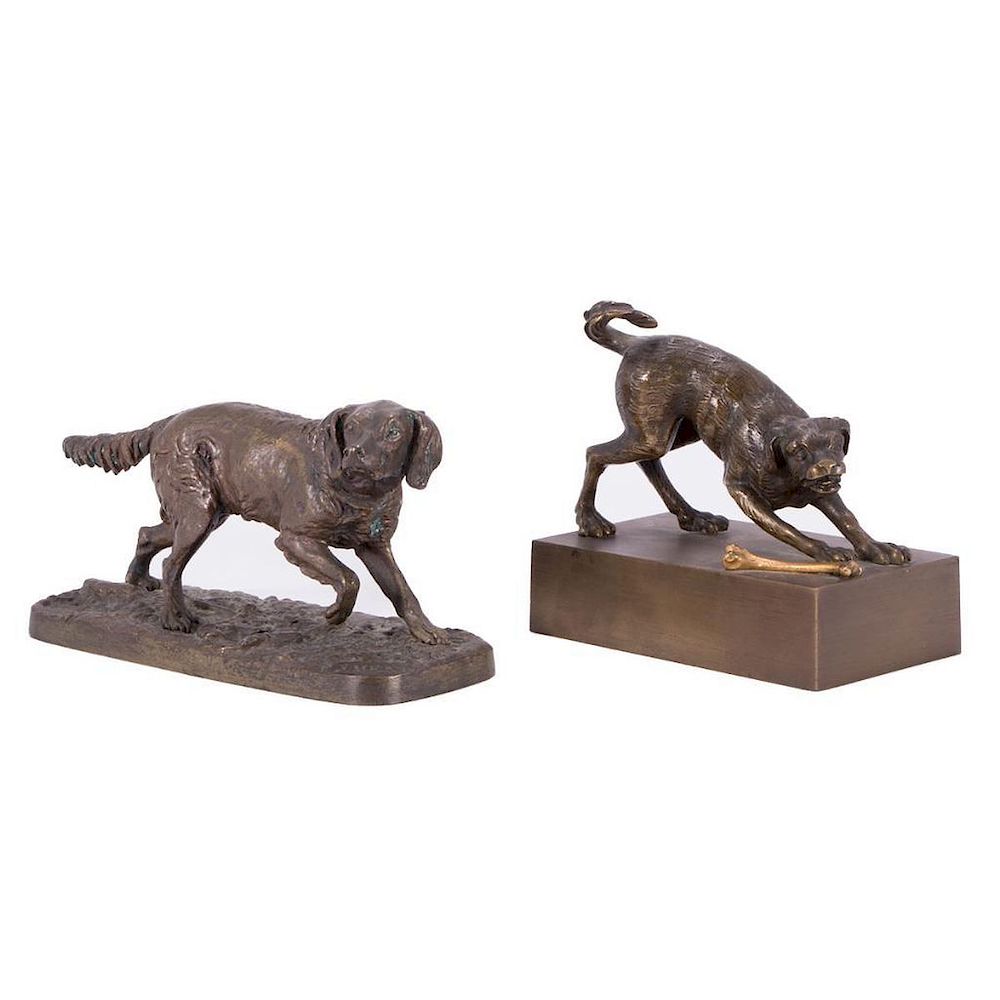 Appraisal: Bronze Dogs Mounted on Bases Sporting Dog afixed to bronze