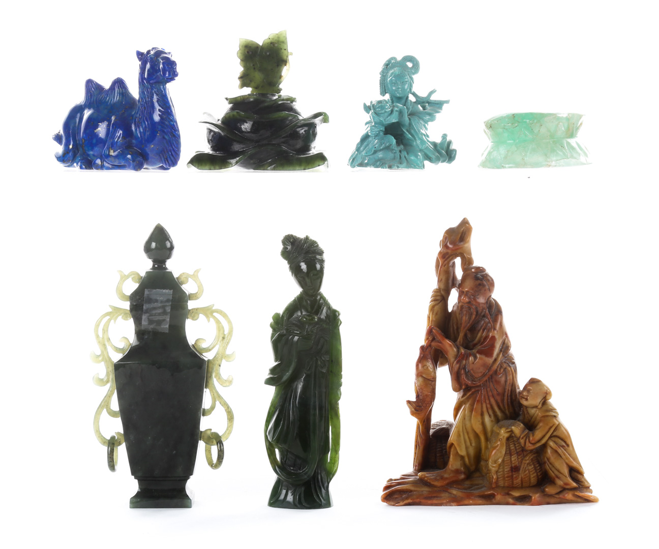 Appraisal: Seven Chinese carved jade and hardstone items including lapis camel