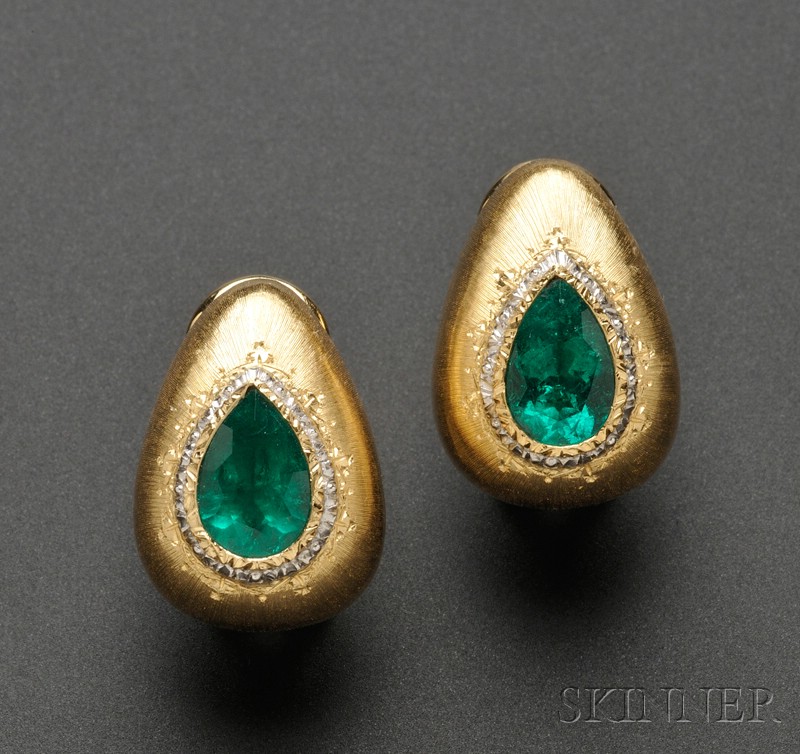 Appraisal: kt Bicolor Gold and Emerald Earclips M Buccellati bezel-set with