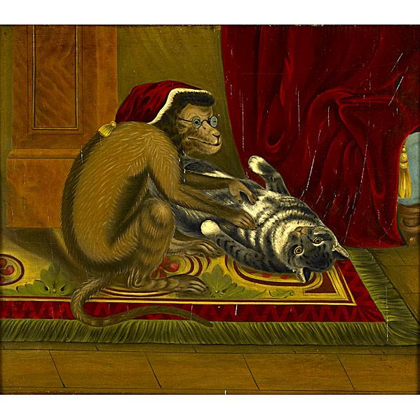 Appraisal: TH C ANIMAL PAINTINGOil on board of a monkey with