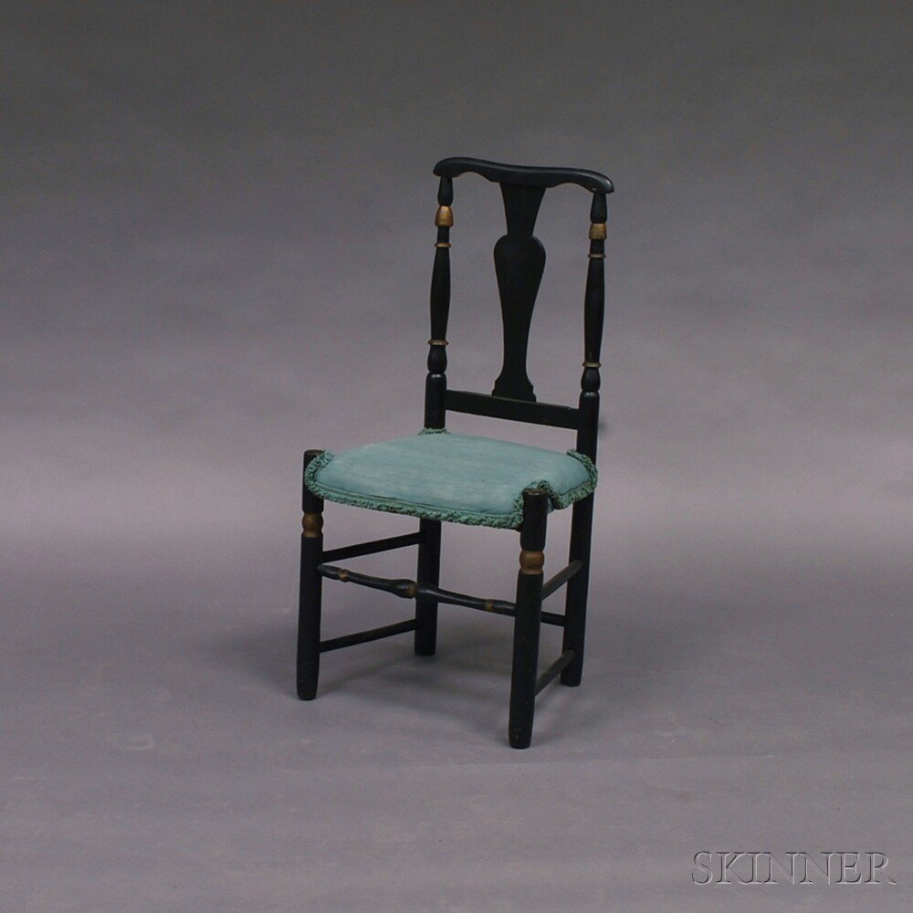 Appraisal: Black-painted Country Side Chair America th century the yoked crest