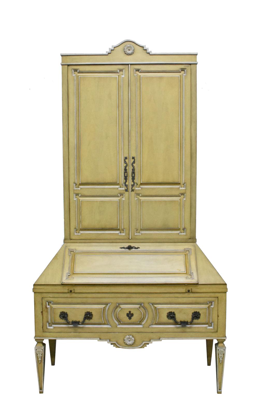 Appraisal: FRENCH PROVINCIAL STYLE PAINTED SECRETARY BOOKCASEModern In a Louis XVI