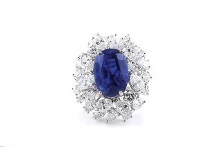 Appraisal: An Unheated Burmese Sapphire and Diamond Ring Set with a