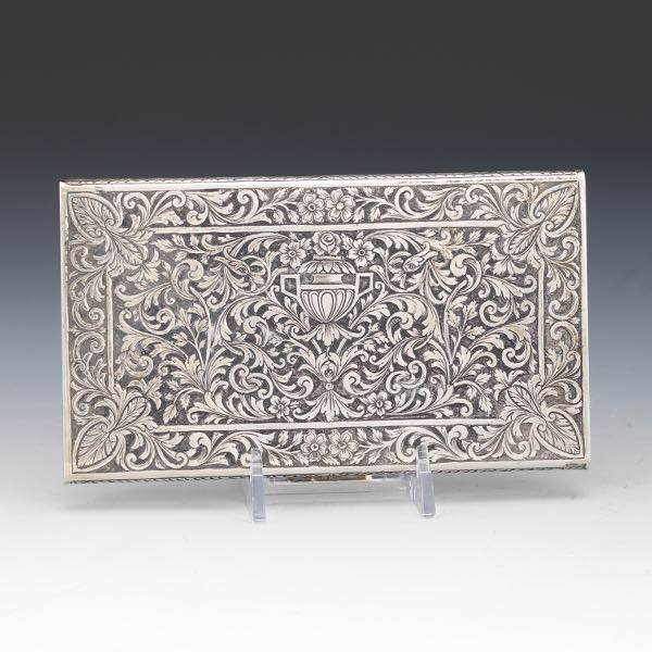 Appraisal: SILVER ARABESQUE DESIGN LARGE CIGARETTE CASE x x Rectangular hinged