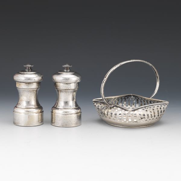 Appraisal: GROUP OF THREE STERLING SILVER TABLE ITEMS Including silver Austrian