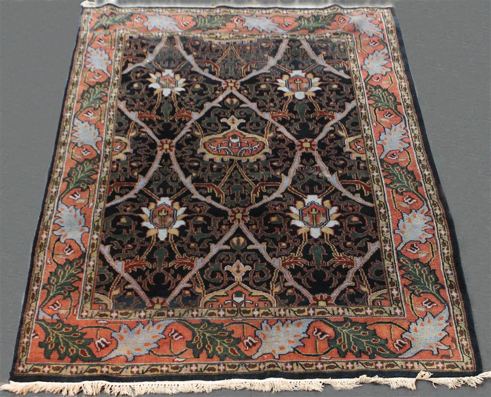 Appraisal: UNUSUAL POSSIBLY AGRA WOOL RUG SIGNED having an intertwining floral