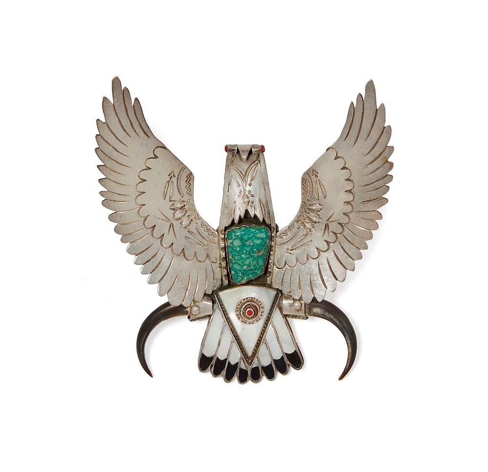 Appraisal: Massive Southwest Eagle Form Bolo Tie Slide Turquoise and silver