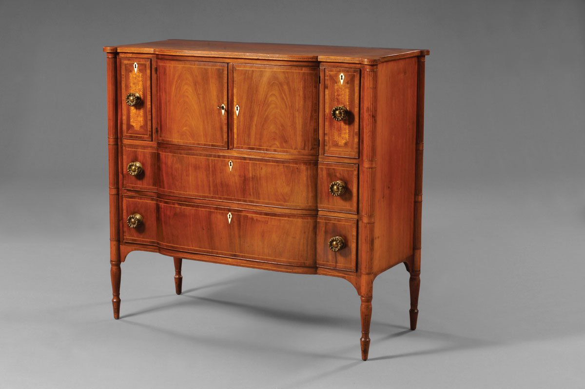 Appraisal: NEW ENGLAND SHERATON INLAID CHERRY AND MAHOGANY GENTLEMAN'S SIDEBOARD The