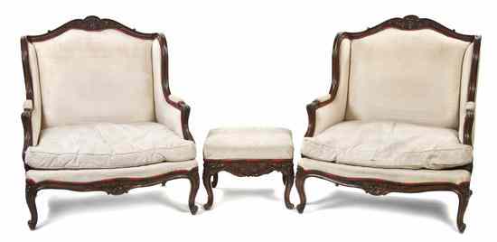 Appraisal: A Pair of Louis XV Style Bergeres th century having