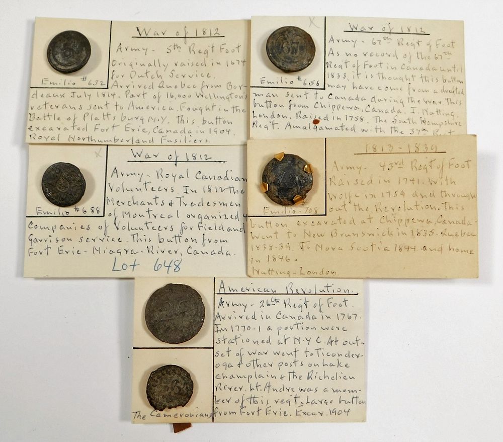 Appraisal: Six British War of -era Buttons England C s- A