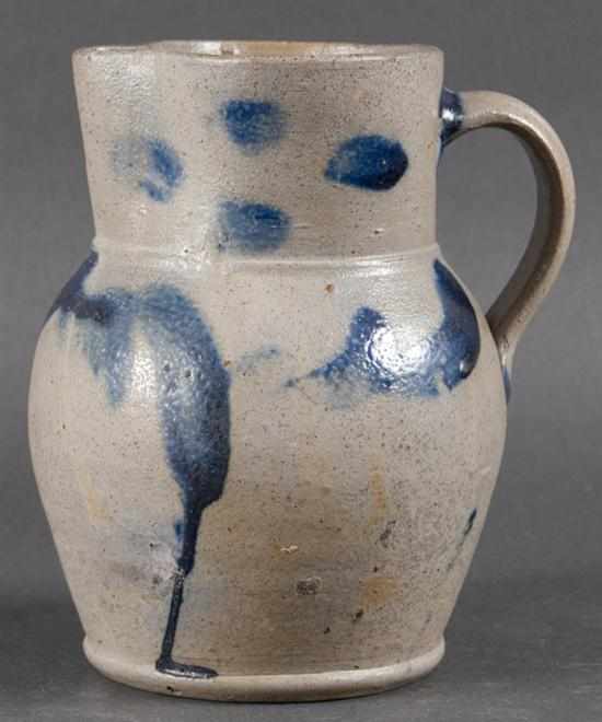 Appraisal: American cobalt decorated salt-glazed stoneware batter pitcher mid- th century