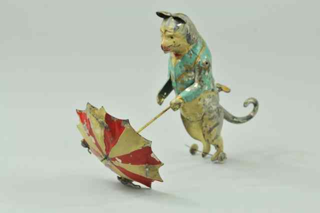 Appraisal: CAT WITH UMBRELLA TIN TOY Germany hand painted tin amusing