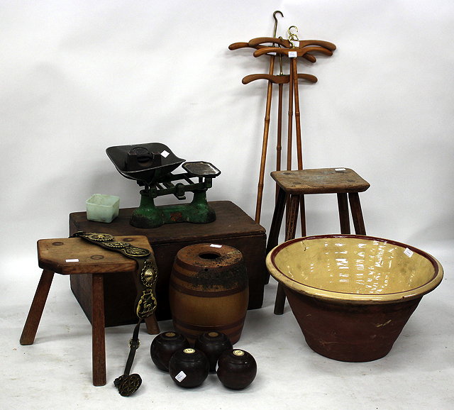 Appraisal: A GROUP OF ITEMS TO INCLUDE two stools an oak