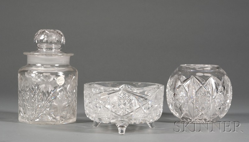 Appraisal: Three Cut Glass Items th and th century a circular