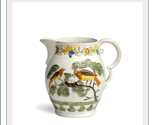 Appraisal: RARE STAFFORDSHIRE PEARLWARE 'HOLLAND' JUG CIRCA Relief-molded and painted in