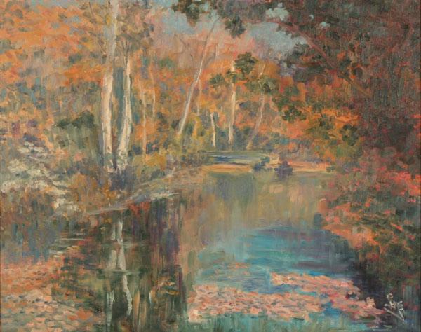 Appraisal: Twentieth century American fall landscape vibrant color oil on canvas