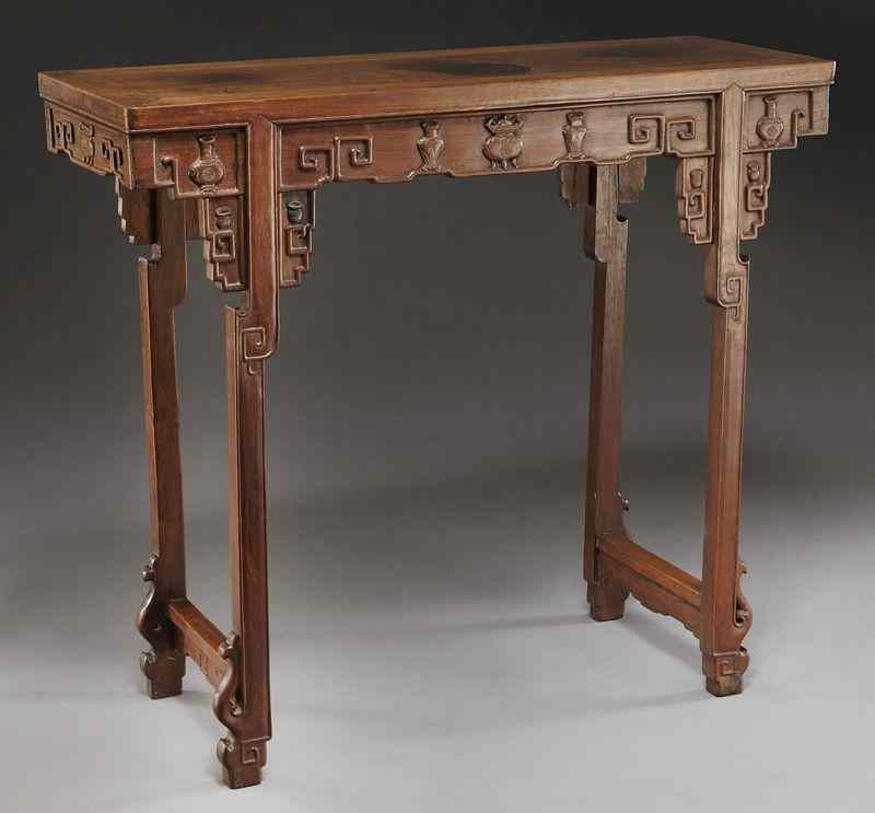 Appraisal: Chinese carved rose wood altar tabledepicting lucky symbols ''H x