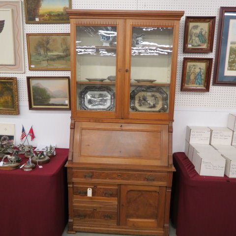 Appraisal: th Century Secretary Bookcase glass doors over dropfront interior compartments