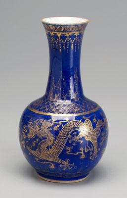 Appraisal: Chinese blue ground bottle vase gilt decoration with dragons over