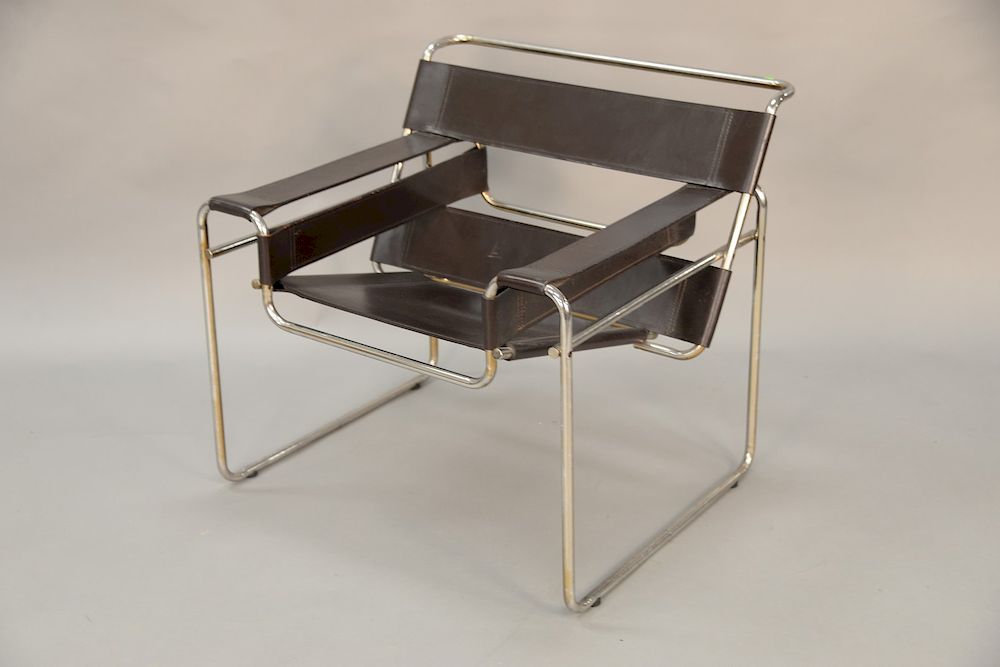 Appraisal: Wassily chair chrome with chocolate brown leather Wassily chair chrome