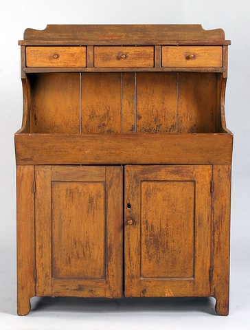 Appraisal: Three-drawer top with gallery back cabinet doors bracket feet t