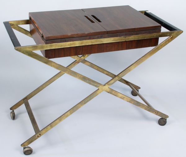 Appraisal: 's Scandinavian wood and brass serving cart h x w