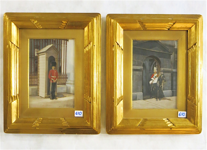 Appraisal: TWO OILS ON BOARD BRITISH ROYAL GUARDS images measure x