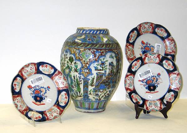 Appraisal: Four Asian ceramics Including three Japanese Imari foliate rim porcelain