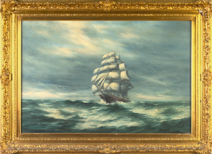 Appraisal: British School Mid- th Century Schooner on a Stormy Sea