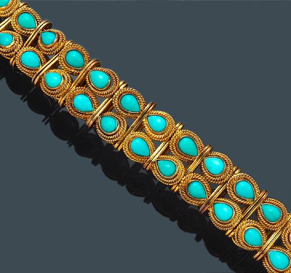 Appraisal: A turquoise and fourteen karat gold bracelet weighing approximately grams