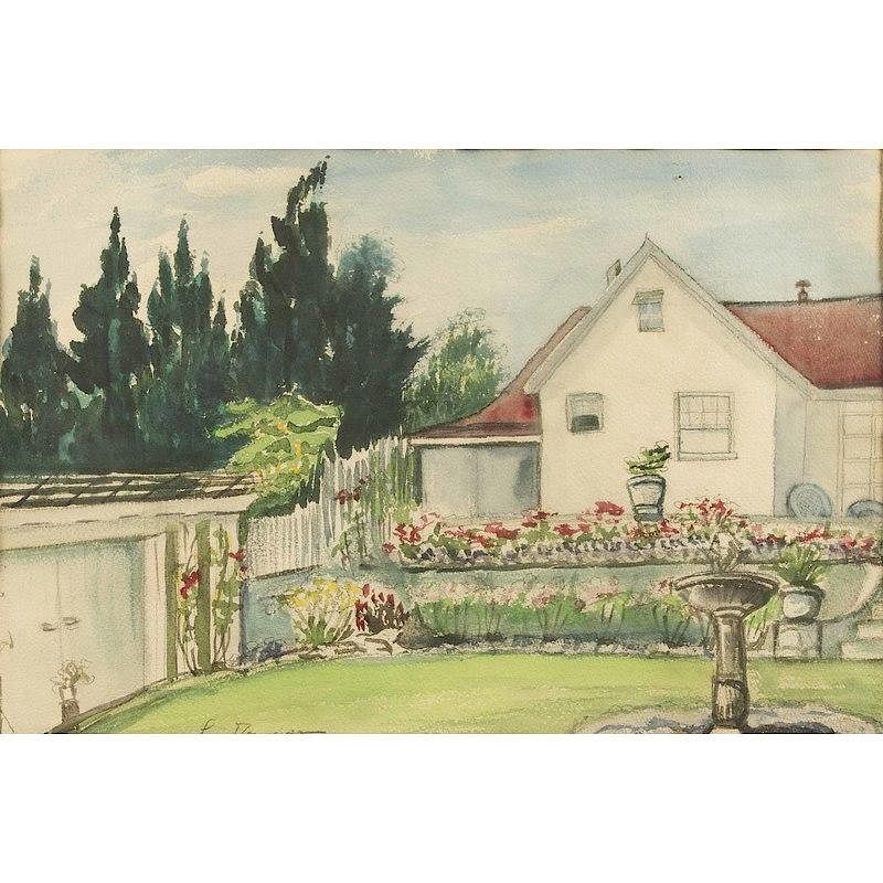 Appraisal: Watercolor Painting Framed watercolor depiction of a home and its