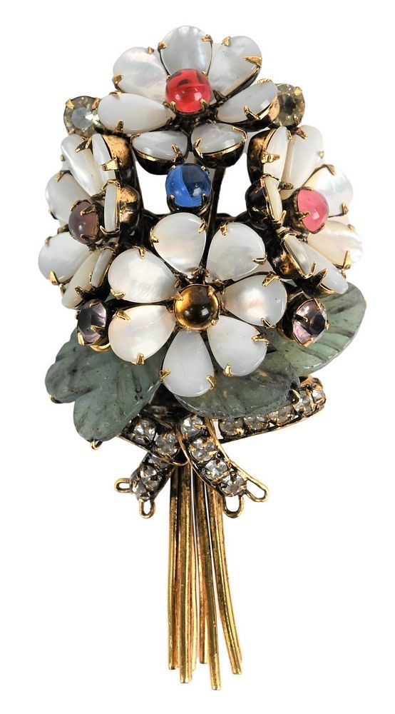 Appraisal: Iradj Moini Bouquet Brooch gilt brass with gemstones mother of