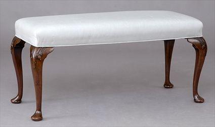 Appraisal: GEORGE III MAHOGANY BENCH The rectangular frame raised on cabriole