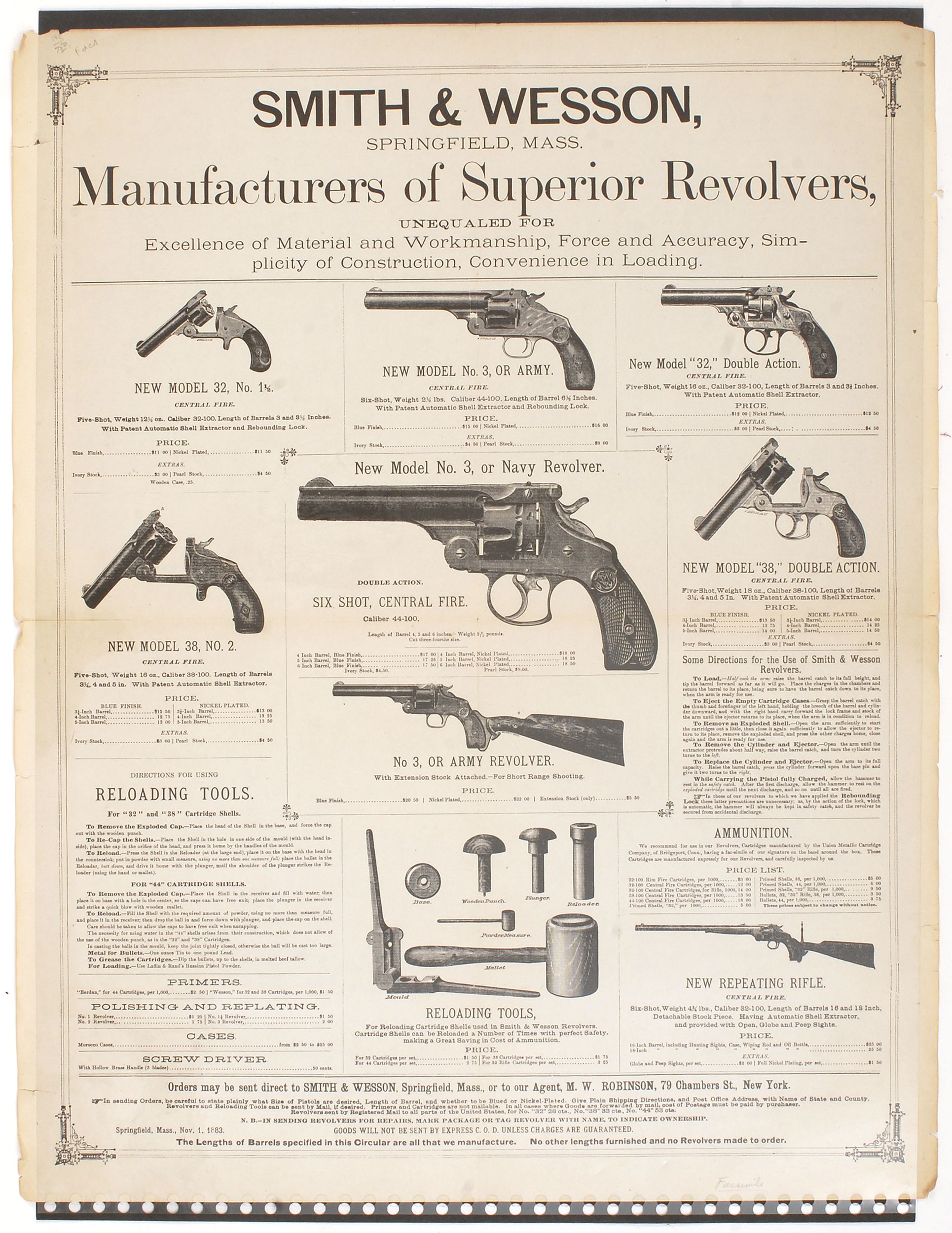 Appraisal: RARE SMITH WESSON BROADSIDE Late th CenturyDepicting various Smith Wesson